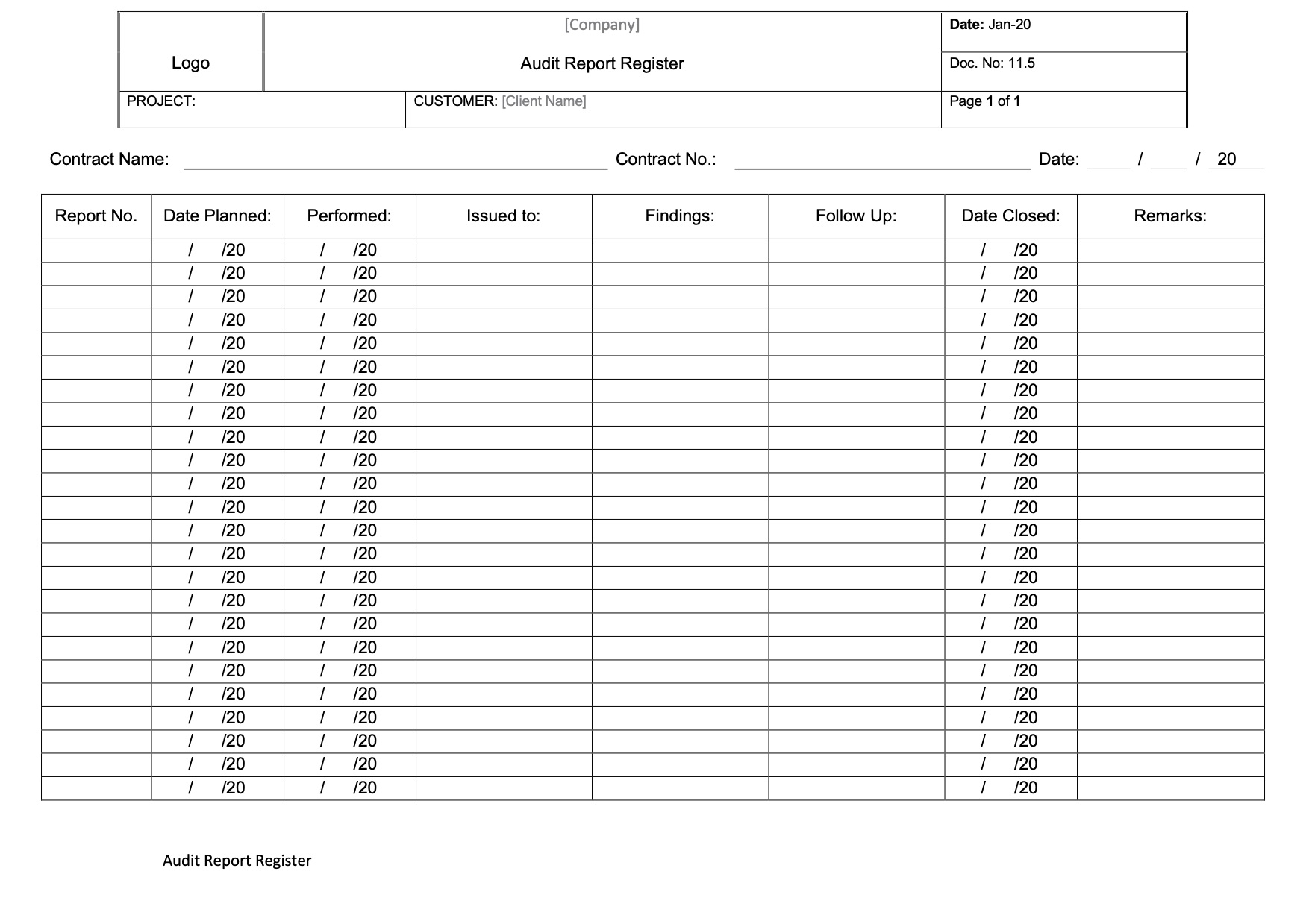 CT013 - Audit Report Register